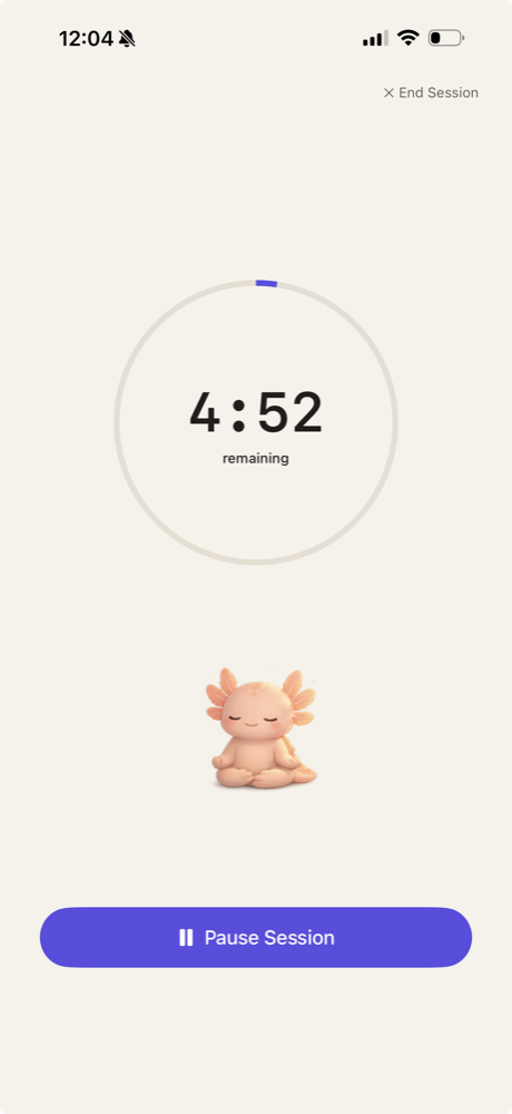 An active Tysh Focus session showing 4 minutes and 52 seconds remaining and a Pause Session button.